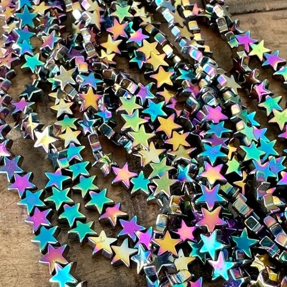 6mm Hematite Star Bead Strand - Electroplated - Non-Magnetic